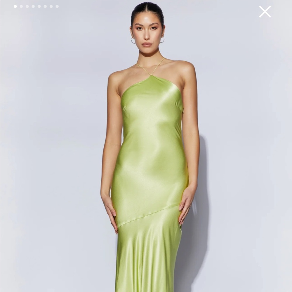 AVERY Satin Maxi Halter Dress - Pistachio Green